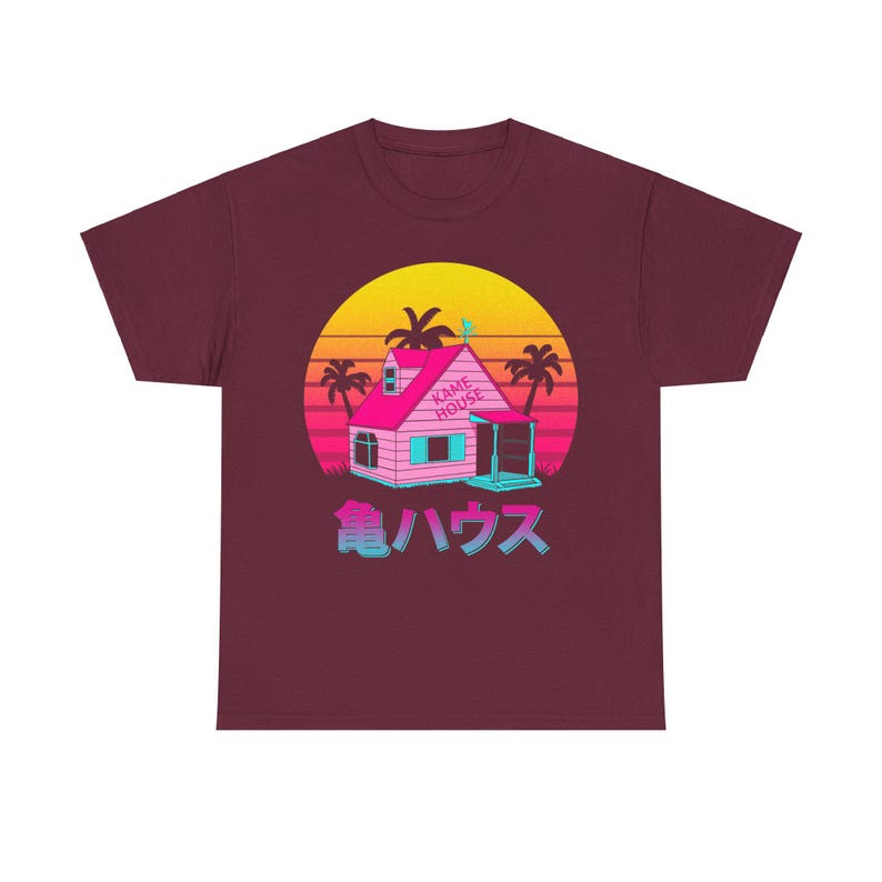Kame House DBZ Anime Shirt, Master Roshi Dragon Ball Manga Shirt, Krillin, Japanese Goku Tee Maroon