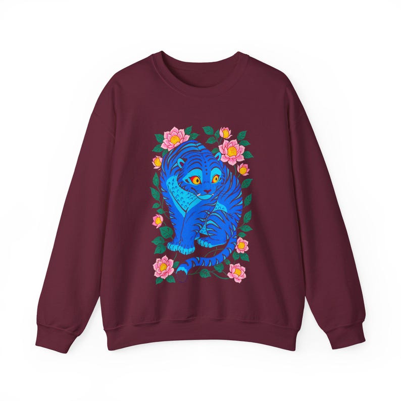 Kpop Demon Hunters Sweatshirt, Tiger Derpy Sweater, K Pop Huntrix Cat Demon Hunter Gift, Tiger and Bird Sweatshirts, Sussie Magpie Rumi KPDH Maroon