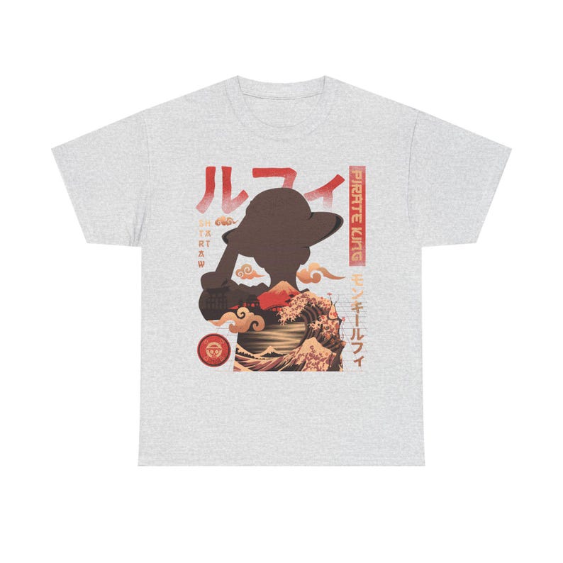 Pirate King Luffy Anime Shirt, Straw Hat Pirates Monkey D Luffy One Piece Manga Shirt, Mugiwara, Sanji, Zoro Japanese Anime Tee Ash