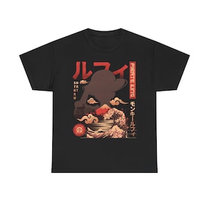 Pirate King Luffy Anime Shirt, Straw Hat Pirates Monkey D Luffy One Piece Manga Shirt, Mugiwara, Sanji, Zoro Japanese Anime Tee Black