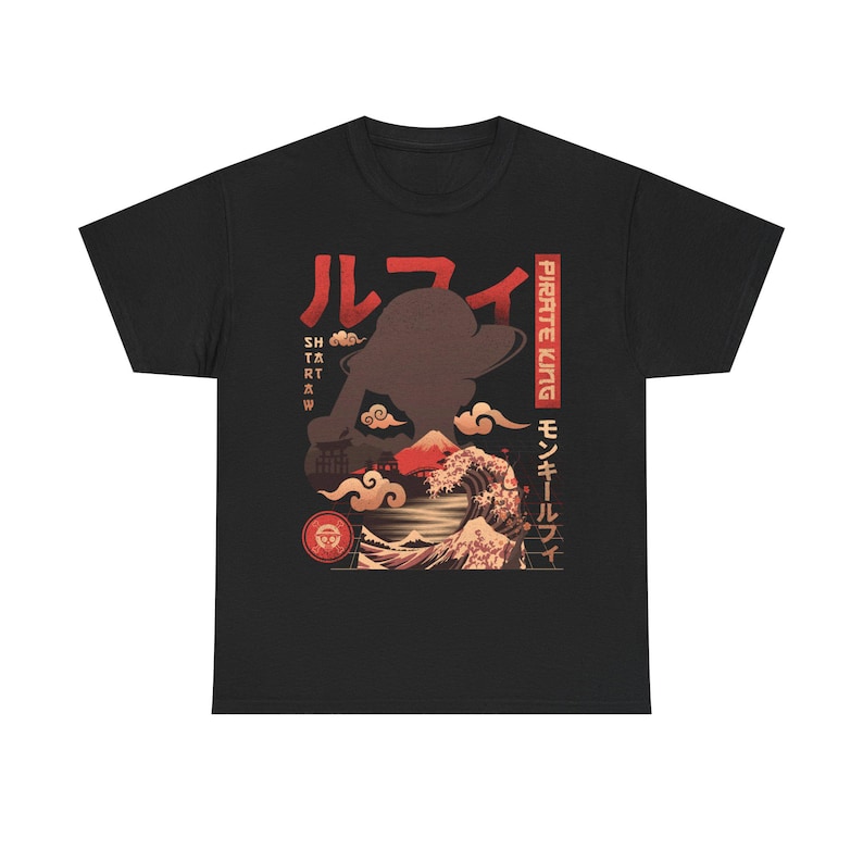 Pirate King Luffy Anime Shirt, Straw Hat Pirates Monkey D Luffy One Piece Manga Shirt, Mugiwara, Sanji, Zoro Japanese Anime Tee Black