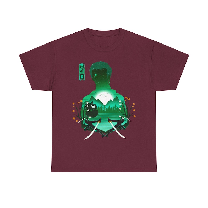 Zoro Haki Straw Hat Shirt, Swordsman Roronoa Zoro Enma Sword One Piece Gear Anime Shirt, Mugiwara, Mihawk, Japanese Pirate King Manga Tee Maroon