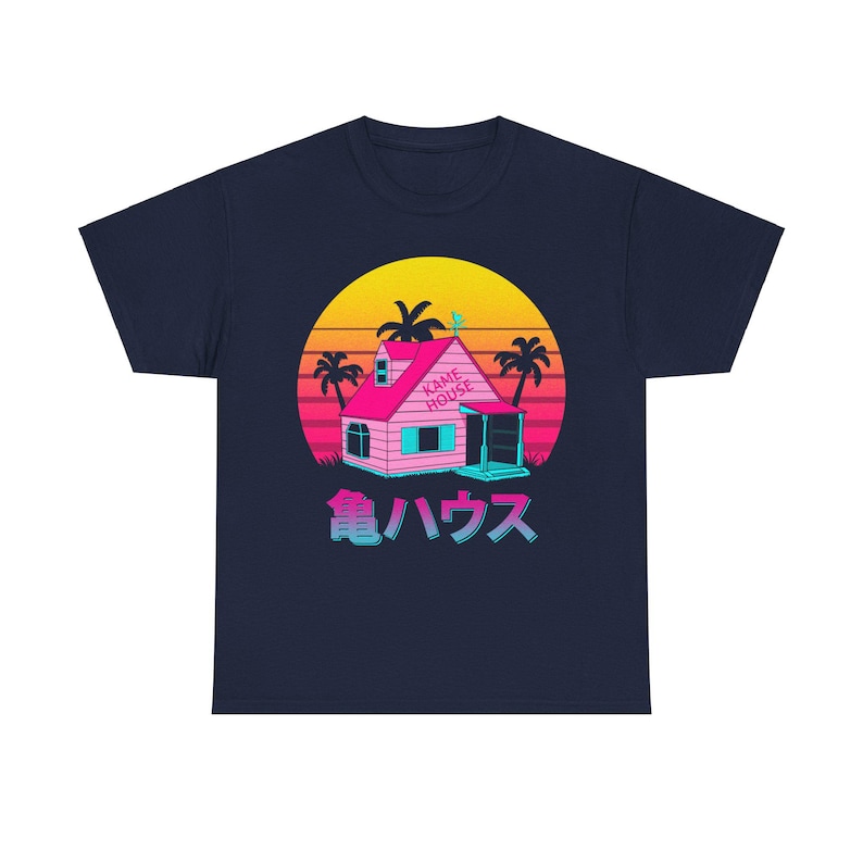 Kame House DBZ Anime Shirt, Master Roshi Dragon Ball Manga Shirt, Krillin, Japanese Goku Tee Navy