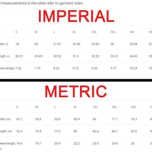 May include: Size chart showing measurements in inches and centimeters for a garment. The chart includes sizes from S to 5XL and measurements for width, length, and sleeve length.