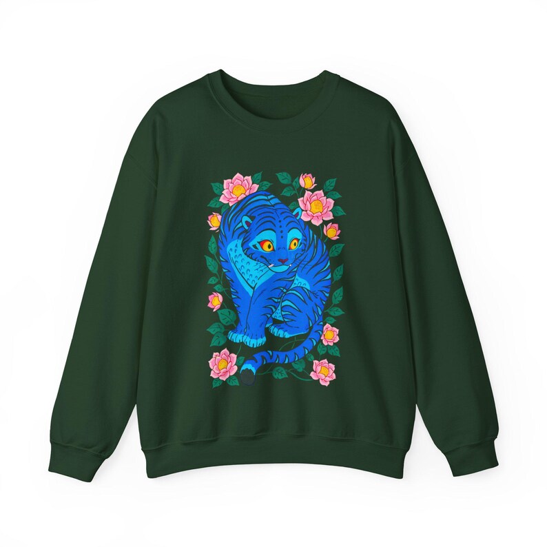 Kpop Demon Hunters Sweatshirt, Tiger Derpy Sweater, K Pop Huntrix Cat Demon Hunter Gift, Tiger and Bird Sweatshirts, Sussie Magpie Rumi KPDH Forest Green