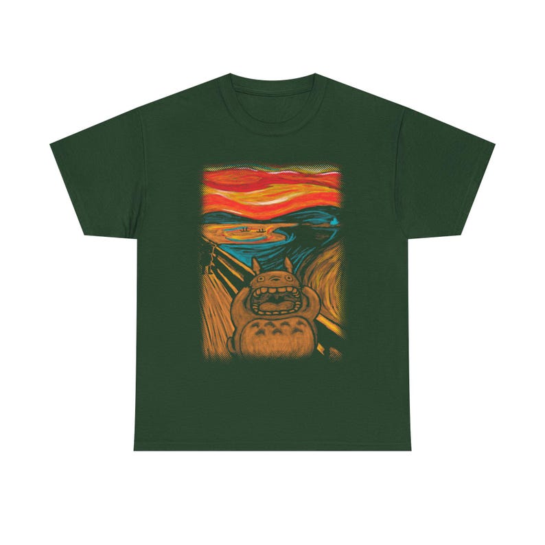 Totoro Edvard Munch The Scream Shirt, My Neighbor Totoro TShirt, Vintage Studio Ghibli T Shirt, Hayao Miyazaki Tee, Anime Christmas Gift Forest Green