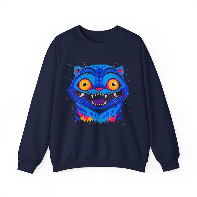 Tiger Derpy Kpop Demon Hunters Sweatshirt, Huntrix K-Pop Cat Demon Hunter Sweater, KPDH Tiger and Bird, Jinu KDH, Sussie Magpie, Rumi Gift Navy