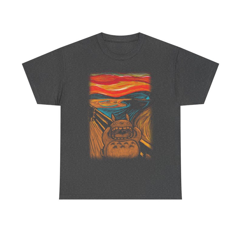 Totoro Edvard Munch The Scream Shirt, My Neighbor Totoro TShirt, Vintage Studio Ghibli T Shirt, Hayao Miyazaki Tee, Anime Christmas Gift Dark Heather