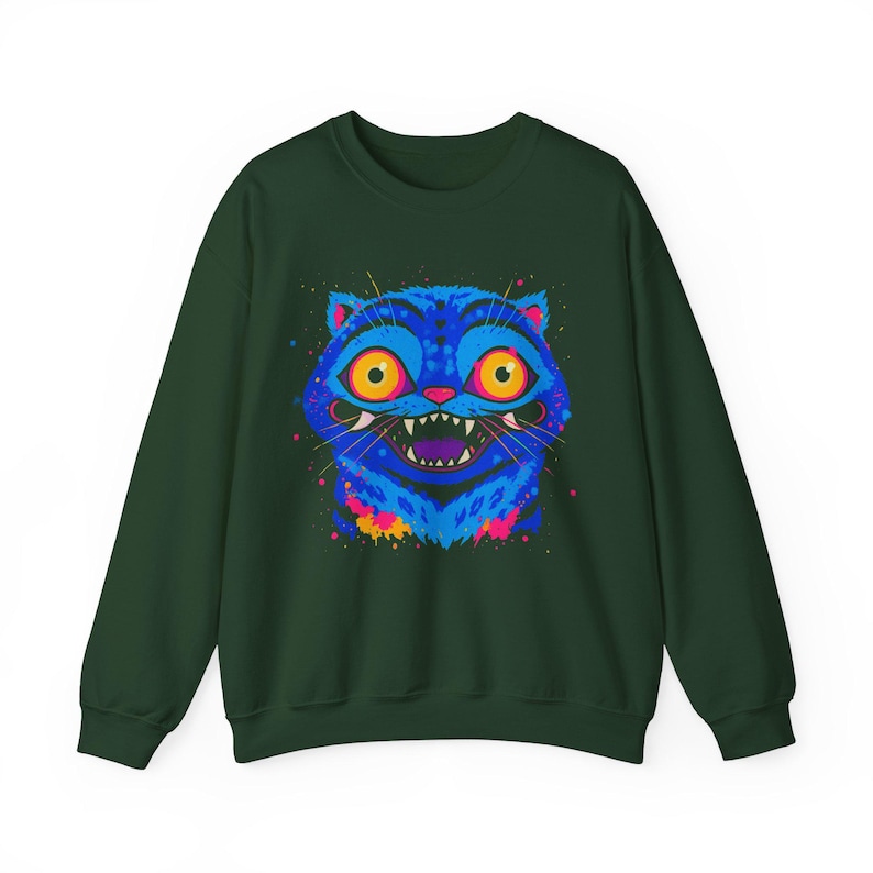 Tiger Derpy Kpop Demon Hunters Sweatshirt, Huntrix K-Pop Cat Demon Hunter Sweater, KPDH Tiger and Bird, Jinu KDH, Sussie Magpie, Rumi Gift Forest Green