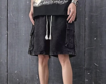 Schwarze Baggy Denim Cargo Shorts - Übergroße Shorts, Streetwear, y2k, Grunge, Vintage, Übergroß, Harajuku, Unterteile