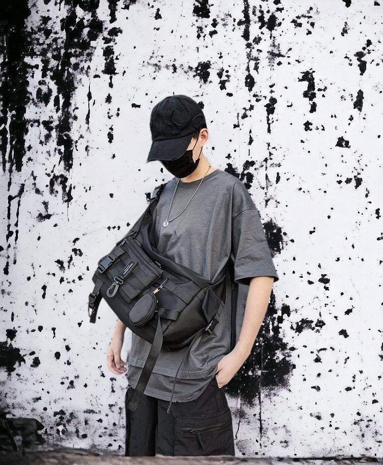 Techwear Shoulder Bag Messanger Bag, Cargo Shoulder Bag, Streetwear, Strap, Zipper Etsy