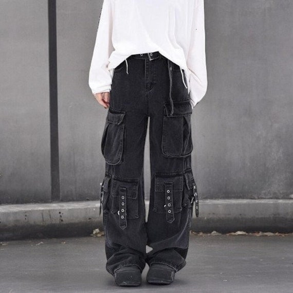 Baggy Cargo Jeans With Straps, Y2k Jeans, 2000