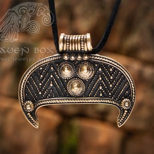 Bronze Slavic Lunula Pendant, 10th Century Ukrainian Archaeological Replica. Perfect for History and Antique Enthusiasts.