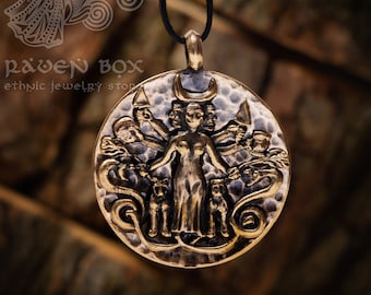 Colgante de la Diosa de la Triple Luna Hécate: Deidad de la mitología griega. Joyería de bronce oculta hecha a mano y amuleto de bruja.