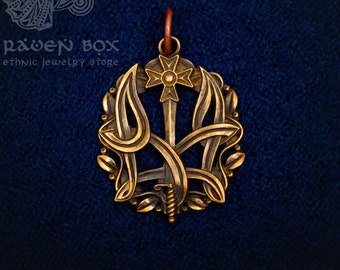 Colgante Tridente de Bronce, Tryzub - Collar con el Emblema Nacional de Ucrania.