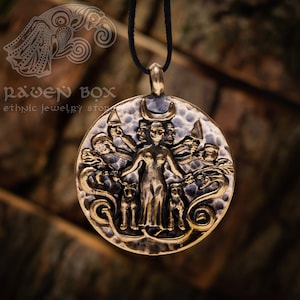 Hecate Triple Moon Goddess Pendant: Greek Mythology Deity. Occult handmade bronze Jewelry and Witchy Amulet.