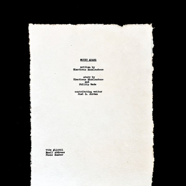 Custom Screenplay Title Page hand typed on cotton paper and personalized handmade typewriter print movie script