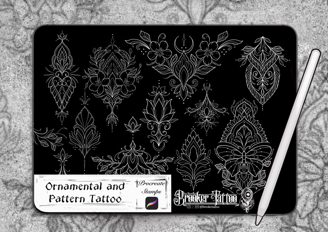 Ornamental Pattern and Floral Tattoo Stamps for Procreate Brush Set - Etsy