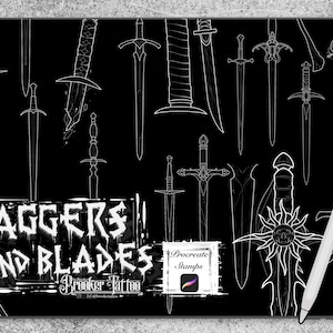 Tattoo style daggers brush stamp set for procreate