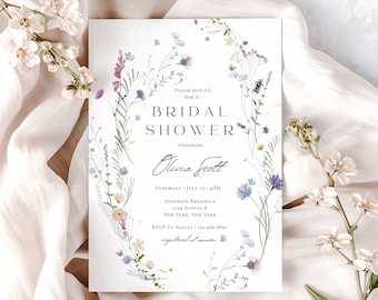 Wildflower Bridal Shower Invitation, Floral Boho Bridal Shower Invite, Bridal Shower Brunch invitation, Editable Template