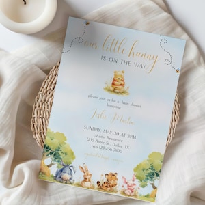 Winnie the Pooh BABY SHOWER Invitation, Classic Winnie the Pooh Baby Shower Invite, Our Hunny is on the Way, Neutral baby shower, TEMPLATE