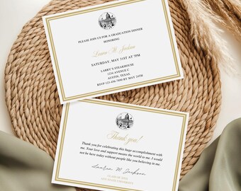 University Graduation Thank you card & Dinner Party Invitation, Bachelor's/Master's Degree Graduation, EDITABLE TEMPLATE