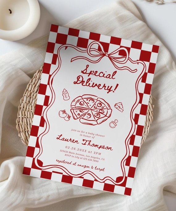Special Delivery Baby Shower Invitation, Editable Hand Drawn Invite, Italian Pizza Theme Baby Shower, Digital Invite, Printable, Trendy