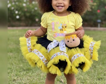 Conjunto de tutú de abeja personalizado, falda de tul personalizada para cumpleaños