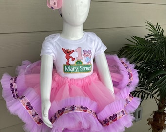 Personalized Elmo Birthday Tutu Outfit, Sesame Street Theme, Girls Party Dress