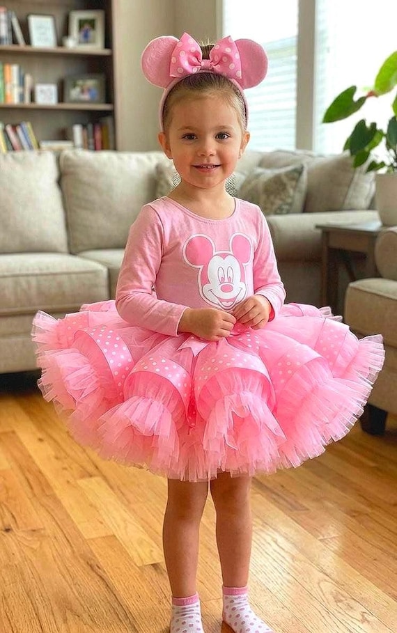 pink minnie mouse birthday dress Tutu 3rd Birthday Outfit Minnie Mouse Birthday Party Tutu Red 3rd Birthday Size:3T --- Chest = 22 inches/ Waist = 21 inches/ Hollow to knee = 23 inches no slit Layla | Olive Asymmetric-Neck Toddler dress sheer mesh overlay adds