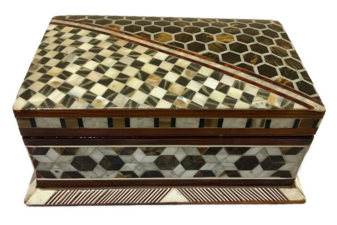 Unique Inlay Mother of Pearl Inlaid Wooden Jewelry Box Handcrafted Wood ...