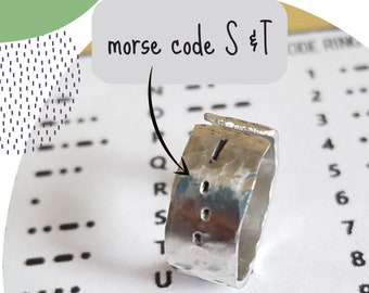 Morse code jewelry, true North Couples initial rings,hand stamped custom words ring