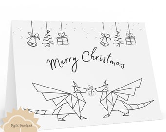 Downloadable prints-Origami Dragon Christmas Cards-Frame it on the Nursery Wall - Last Minute Gifts idea