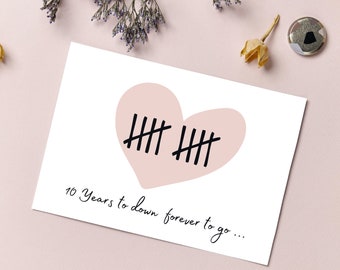 10 year anniversary gifts for husband,wife- downloadable-tally marks anniversary card-10 years to down forever to go-instant download