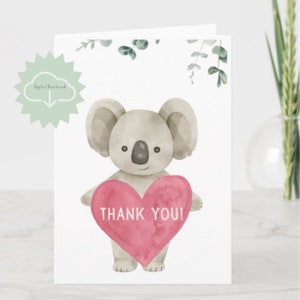 DIY Dankeschön Karten-Australische Tier-Süße Koala Bär Illustration-Sofortiger Download