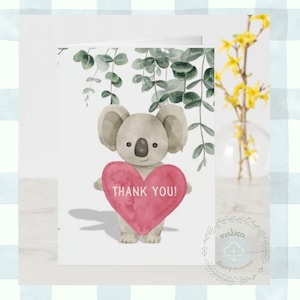 Cartes de remerciement imprimables-Carte animal indigène d'Australie-Koala, illustration numérique aquarelle de feuilles d'eucalyptus-Téléchargement instantané