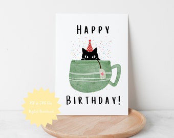 Birthdays from 10th to 90th-Black Cat Mom,Dad in a Mug Birthday Gift Card for Cat Lovers