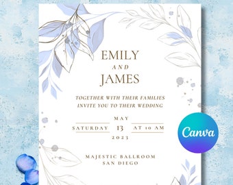 Minimalist Floral Wedding Invitation Template | Digital Invite | Invitation Template | Editable | Instant Download