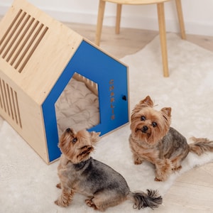 Custom Dog House, Puppy House with Door, Personalized Pet Furniture, Wooden Dog Kennel, Pet Crate, Dog House Bed, Gift for Dog lover