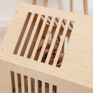 Custom Named Dog Bed, Personalized Puppy House with Pillow, Wooden Indoor Pet Crate Furniture image 14
