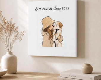 Custom Dog and Owner Portrait, Personalized Pet Portrait from Photo, Dog & Human Canvas, Marker Illustration, Dog Lover Gift