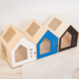 Minimalist Dog Crate, Wooden Dog Kennel, Personalized for Dog Bed, Dog ... - Offset Shelving Dog Crate For Minimalist Homes