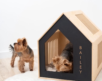Personalized Wooden Dog Crate, Puppy House with Door