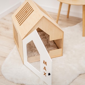 Modern Dog House, Personalized Pet House, Puppy Dog Crate, Dog Kennel, Puppy Lounge Dog Lover Gift, Indoor Dog Puppy Bed, Wood Pet Furniture