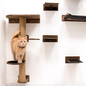 Cat Scratcher Wall Furniture, Pet Owner Gift, Wood Playground Shelves, Pet Climb Steps, Modern Cat Play Decor, Cat Wall System, Cat Wall Bed
