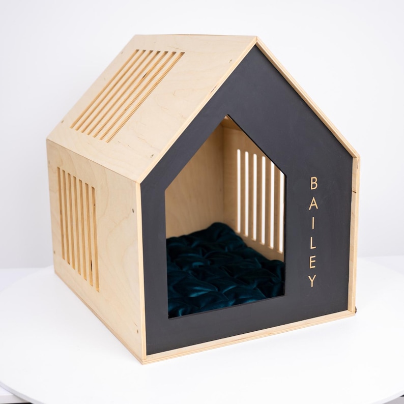 Wooden Dog House, Puppy Bed with Acrylic Door, Personalized Large Dog Crate image 9