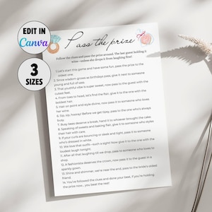Pass The Prize Bridal Shower Game- Printable Fun Pass The Gift Poem, Editable Wedding Engagement Party Activity, Canva Template Download