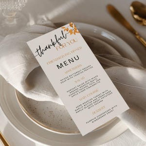 Friendsgiving Thankful AF Menu: Editable Thanksgiving Dinner Party Food Card, Printable Fall Table Decor, Canva Template (Digital Download)