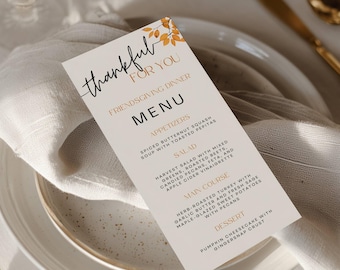 Friendsgiving Thankful AF Menu: Editable Thanksgiving Dinner Party Food Card, Printable Fall Table Decor, Canva Template (Digital Download)