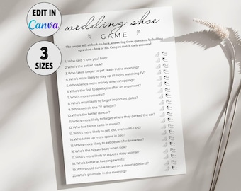 Wedding Shoe Game- Editable Bridal Shower Couple Questions, Printable Minimalist Engagement Party Activity Quiz, His or Her Trivia Template